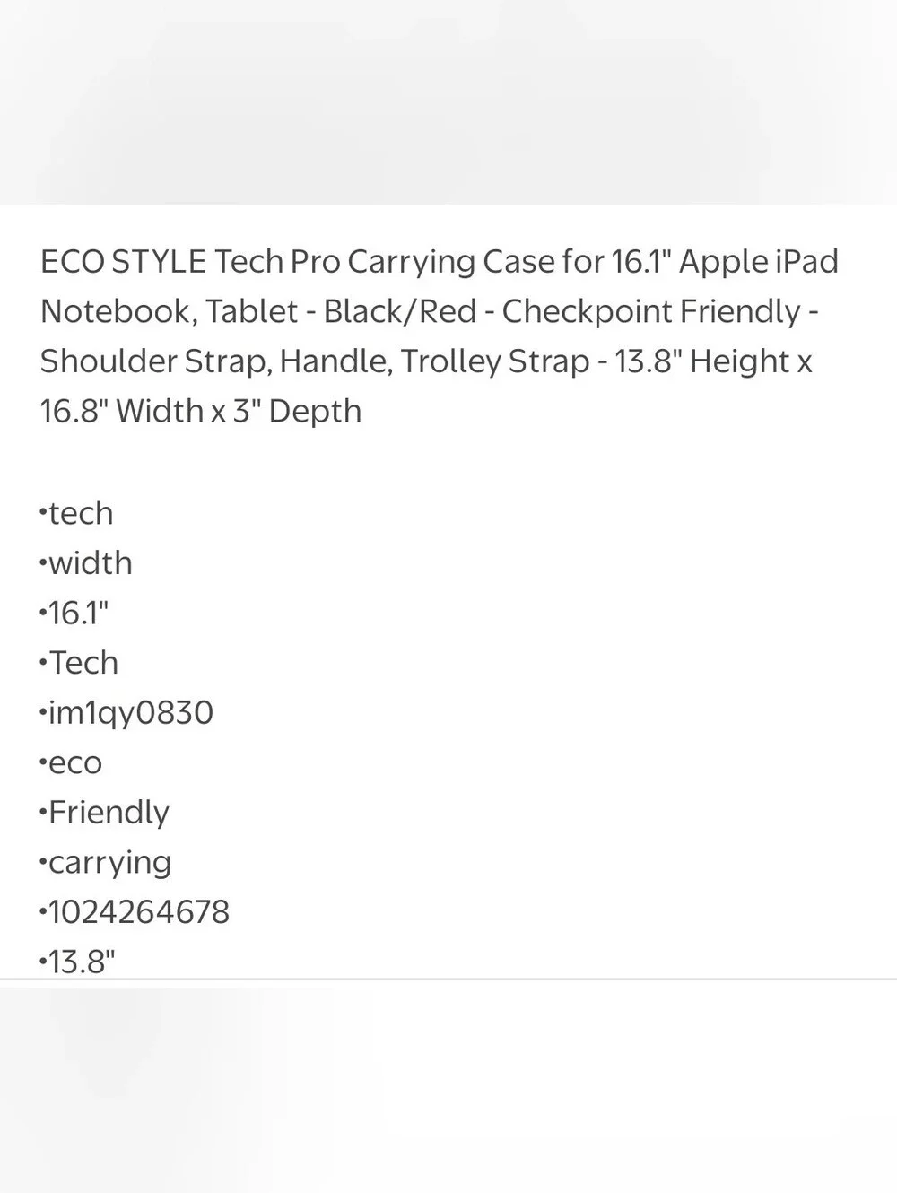 🌟NWOT🌟 ECO STYLE Tech Pro Top Load Checkpoint Friendly Case, Black Laptop Bag